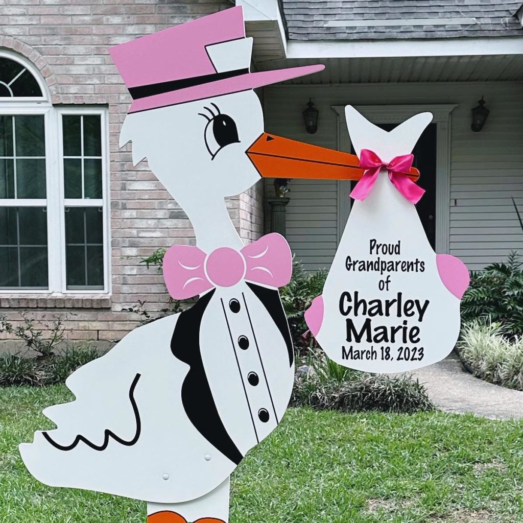 Pink Grandparent Stork Sign with Personalized Bundle, Greater Atlanta Area, GA