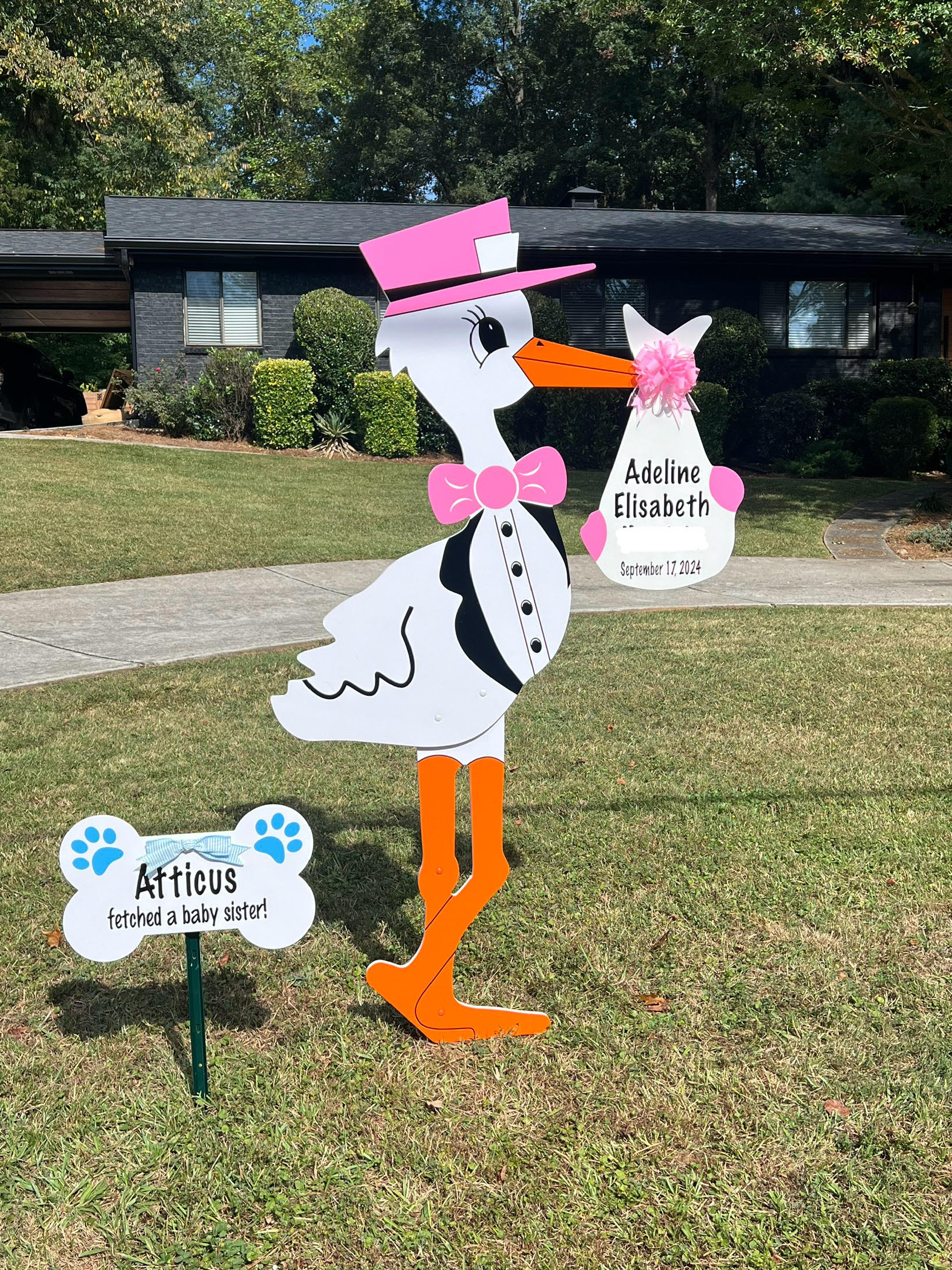 Birth Announcement Stork Sign in Atlanta, GA