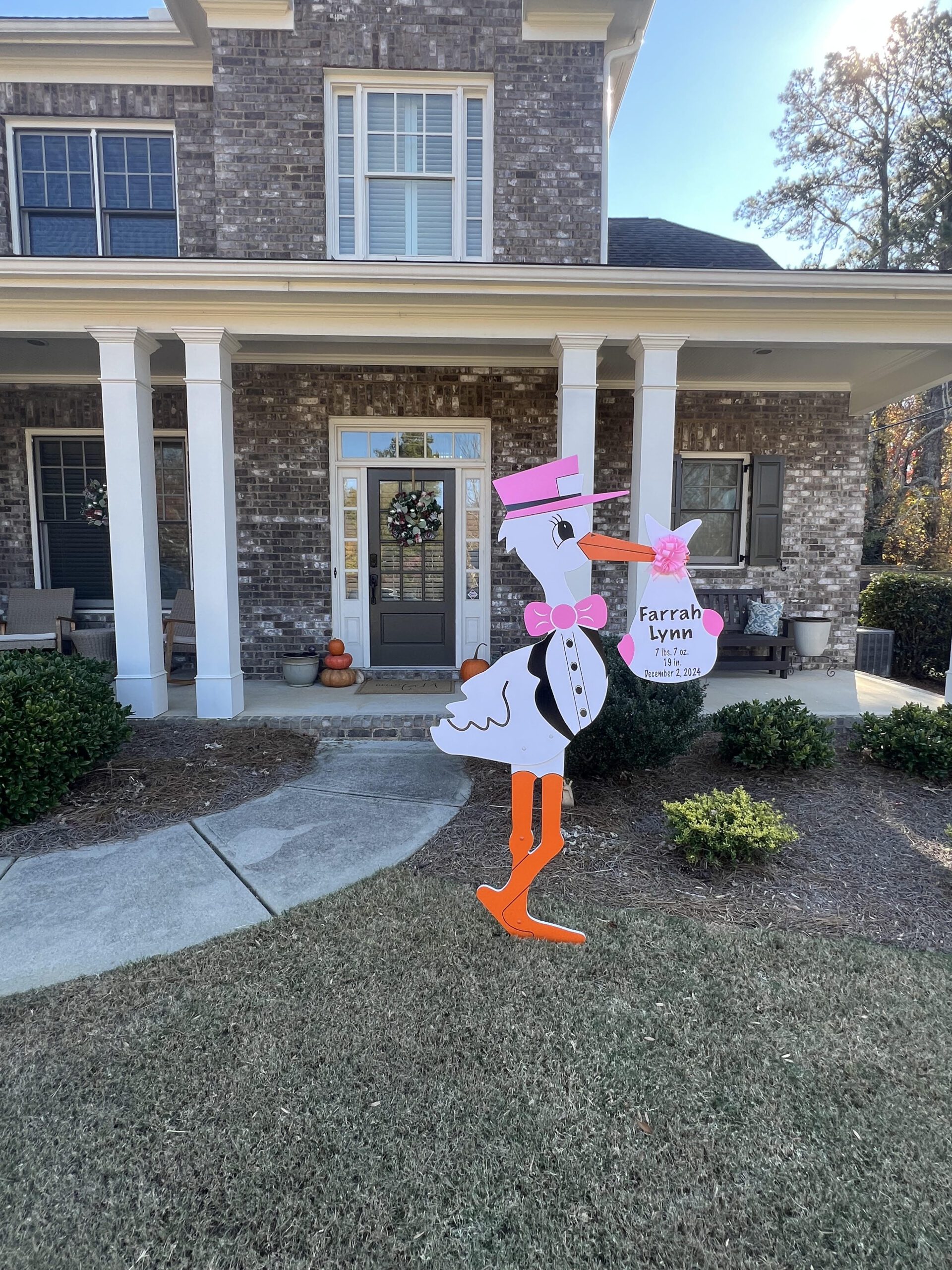 Birth Announcement Stork Sign in Dunwoody, GA